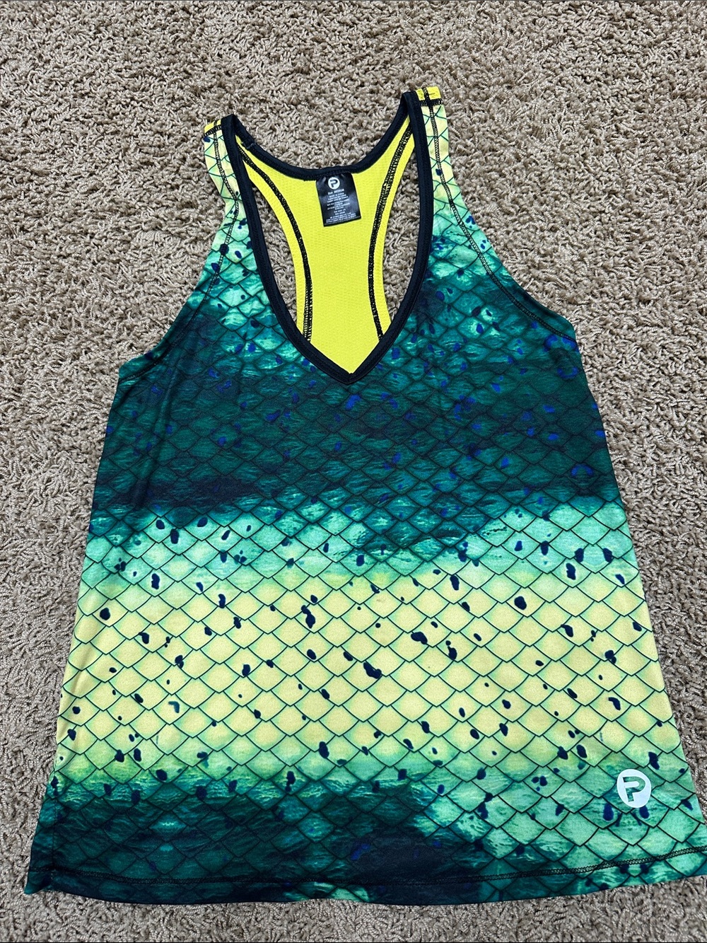 Pelagic Green & Yellow Mesh Athletic Tank Top